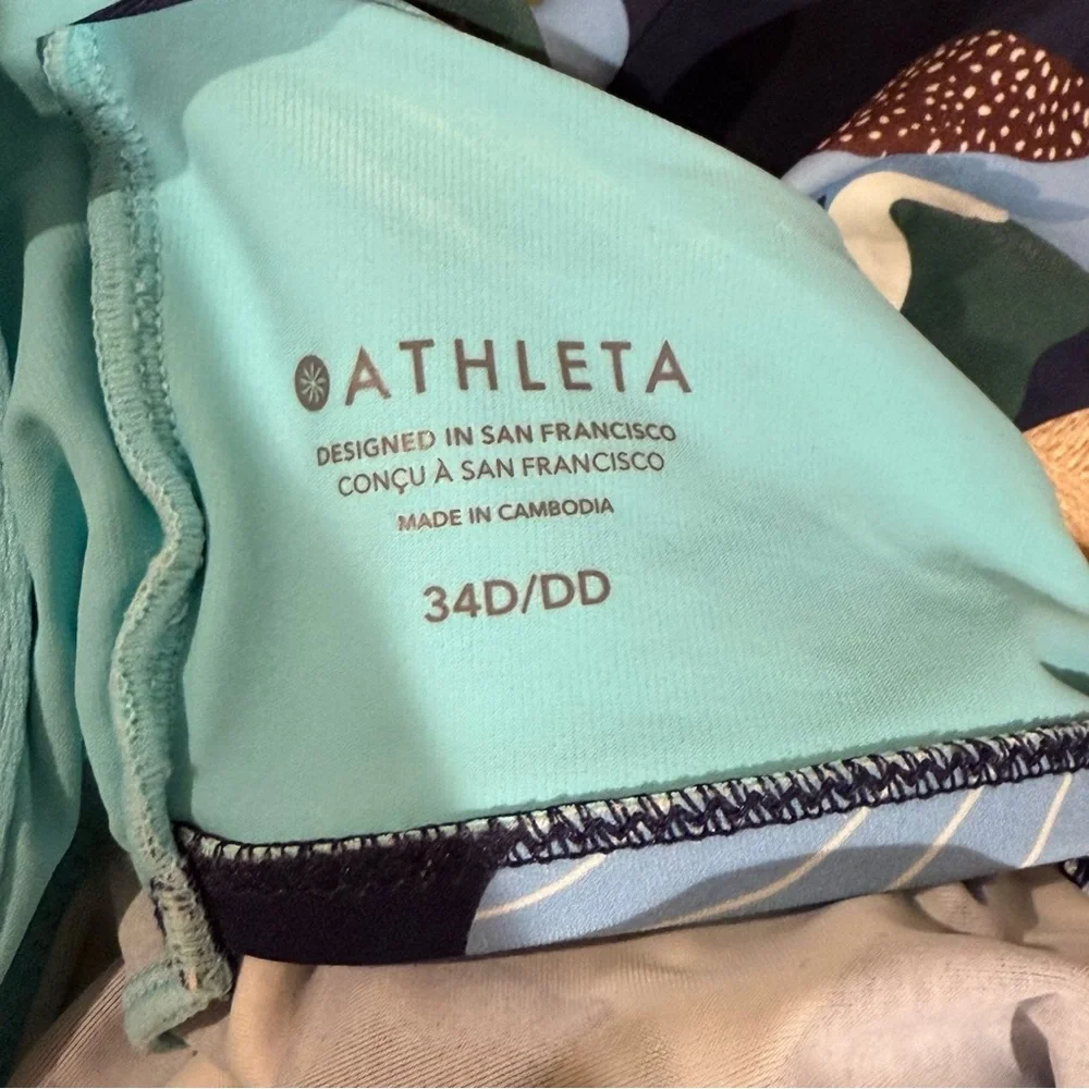 Athleta Tankini Bathing Suit Top BondiBra Floral Blue Size 34 D/DD